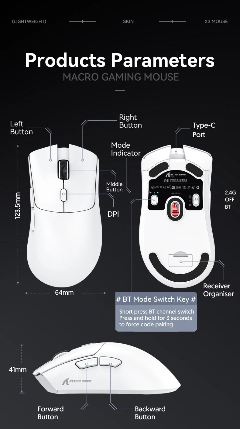 R1 Superlight Mouse Bluetooth 2.4G Wireless