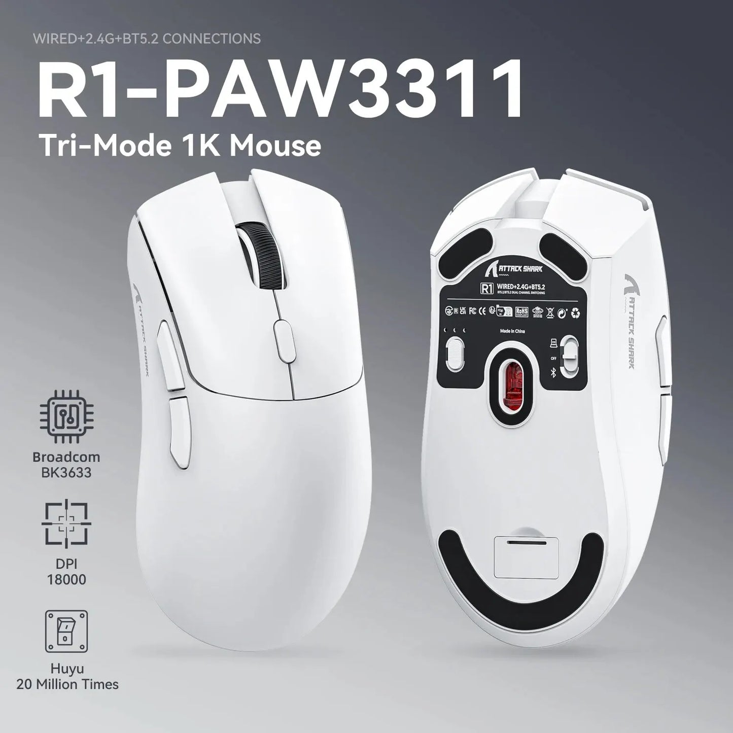 R1 Superlight Mouse Bluetooth 2.4G Wireless