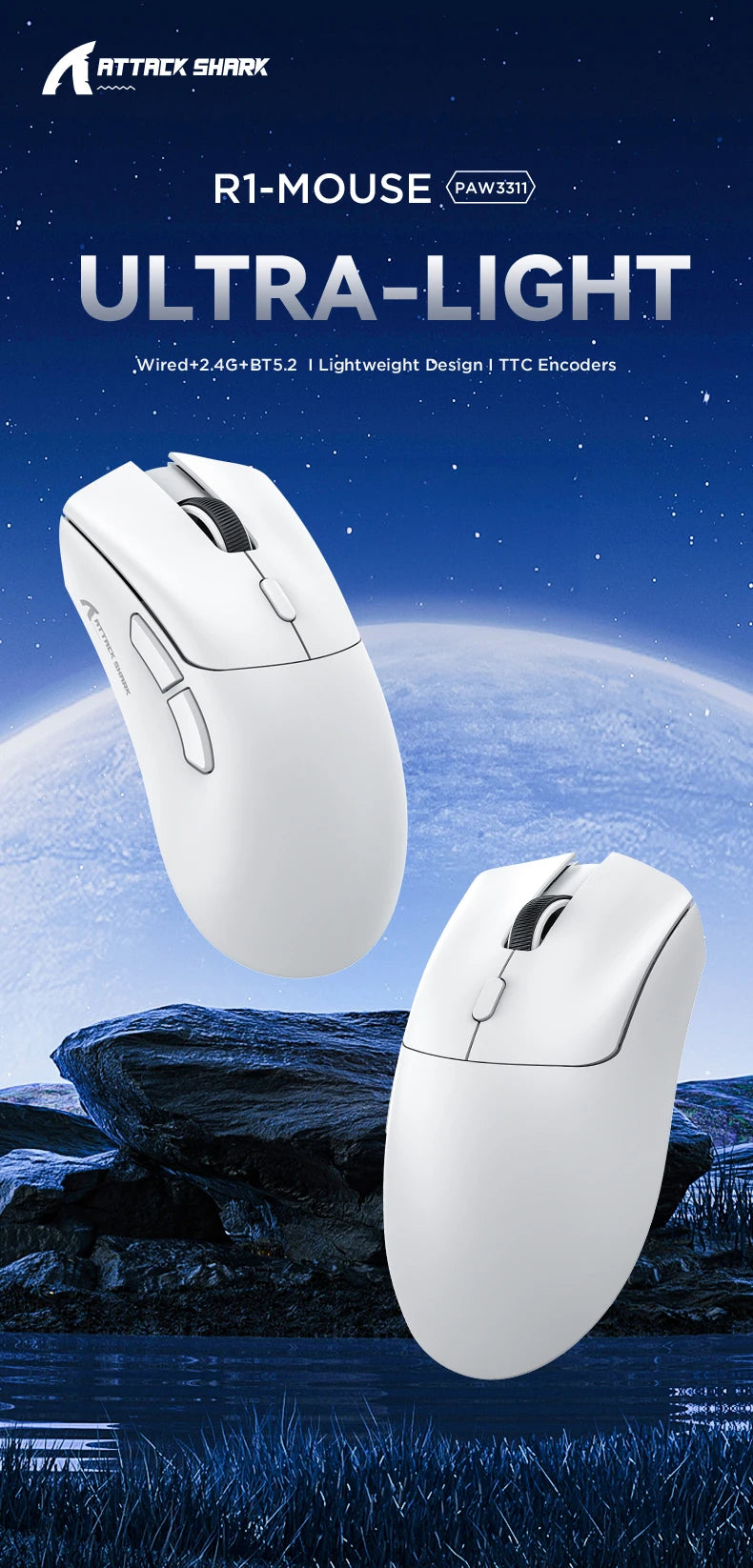 R1 Superlight Mouse Bluetooth 2.4G Wireless